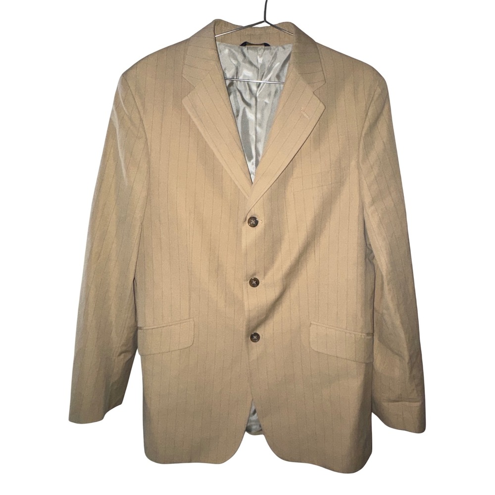 Banana Republic Mens 44R Tan Pinstripe Cotton Linen Blend 3-Button Blazer Jacket